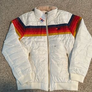 NWT DEFECTIVE/FLAWED Aviator Nation 5 Stripe Jacket White Size Large